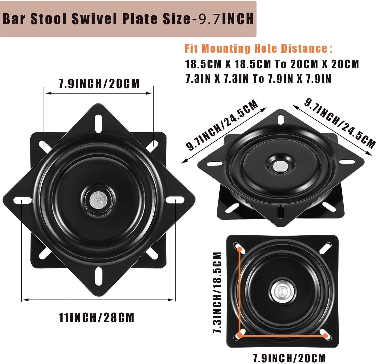 Bar Stool Swivel Plate 9.7in Black Swivel Seat Parts with Solid Ring of Ball Bearing 2Pack Heavy Duty Bar Stool Swivel Plate 300lbs Capacity