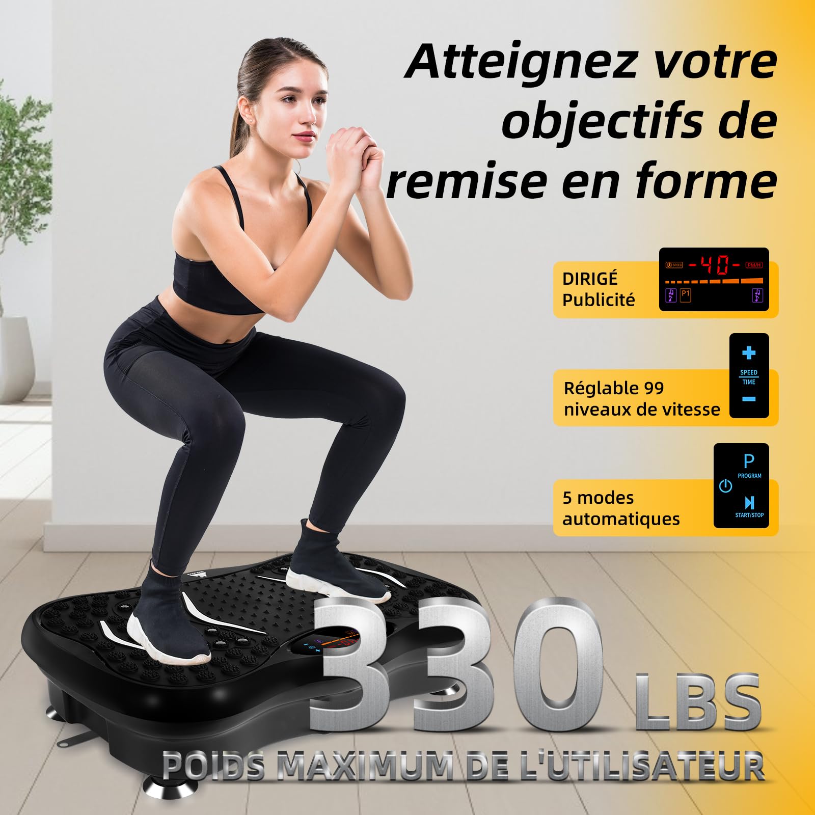 EVOLAND Plateforme vibrante oscillante avec 2 Bandes de résistance, 99 Niveaux d'intensité, Haut-Parleur Bluetooth, Appareil d'entraînement pour Le renforcement et Le modelage Musculaire