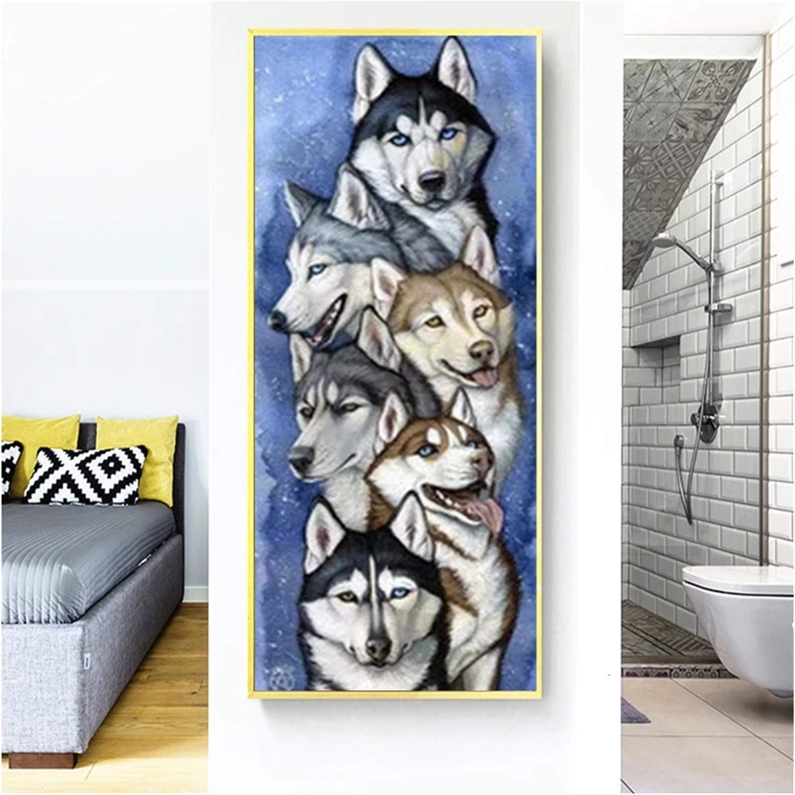 Broderie Diamant Chien Husky XXL pour Décorer le Salon de sa Maison