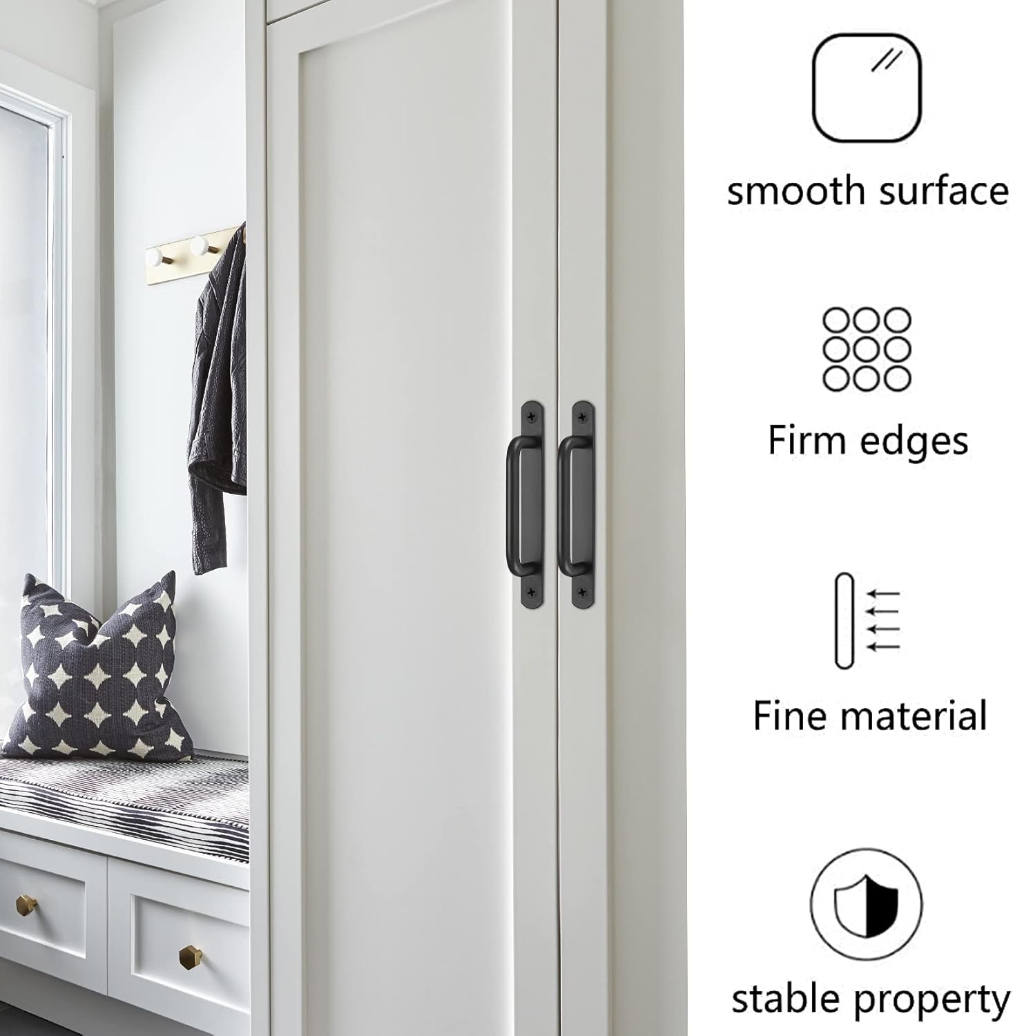 2 Pcs Barn Door Handles, Sliding Door Pull Handles, Stainless Steel Closet Cabinet Door Handles Pulls with Plates for Cupboard Cabinet Wardrobe Drawer Shed Pull Handles, 160mm/6.3 inch - Black