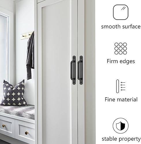 Miniatura 6 de 2 manijas de puerta de granero, manijas de puerta corredera, manijas de puerta de armario de acero inoxidable con placas para armario, armario,