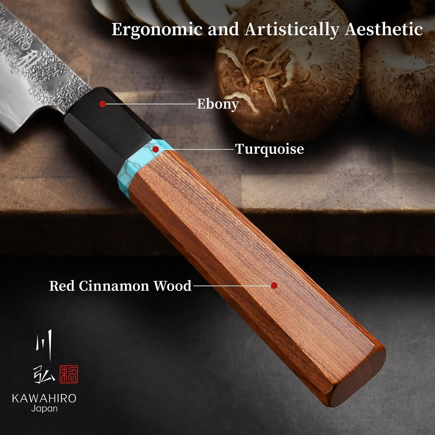 KAWAHIRO Japanese Utility Knife, 5 inch Handcrafted VG10 Stainless Steel Paring Knife, Professional Black Forged Multipurpose Kitchen Knives with Ergonomic Handle Grip and Gift Wood Box
