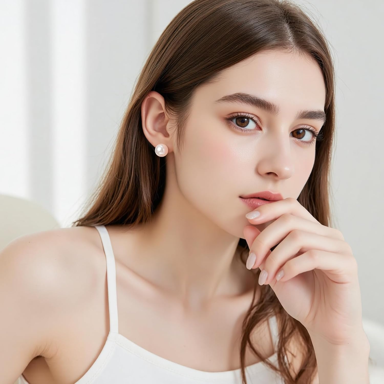 Large Pearl Stud Earrings for Women, 12mm Faux Pearl Earrings Studs - Image 2