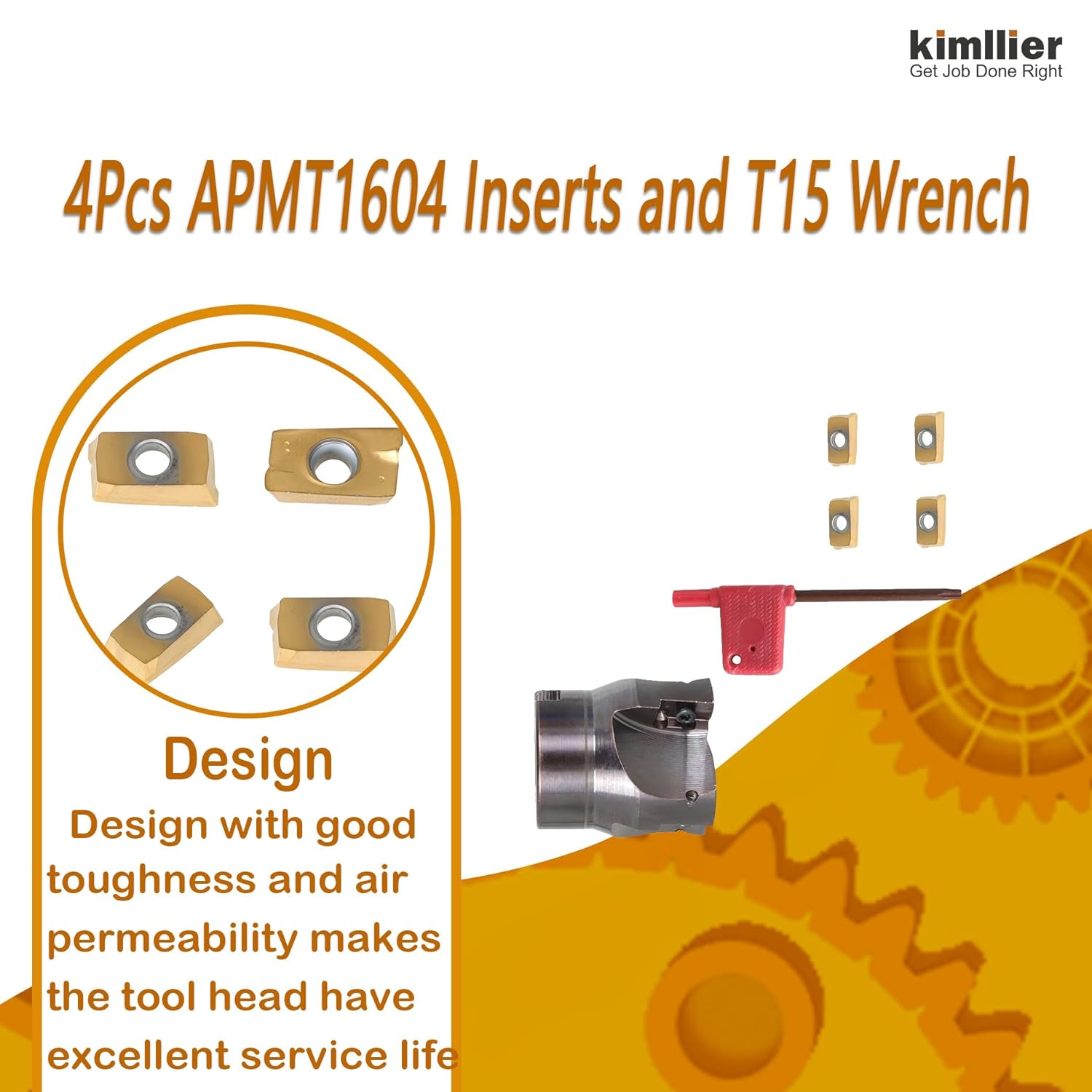 kimllier R8 FMB22 Shank Face Mill Arbor and 400R 50MM CNC End Milling Shell with 4Pcs APMT1604 Carbide Inserts and T15 Wrench Fit for Fough Machining of The Workpiece on The Milling Machine