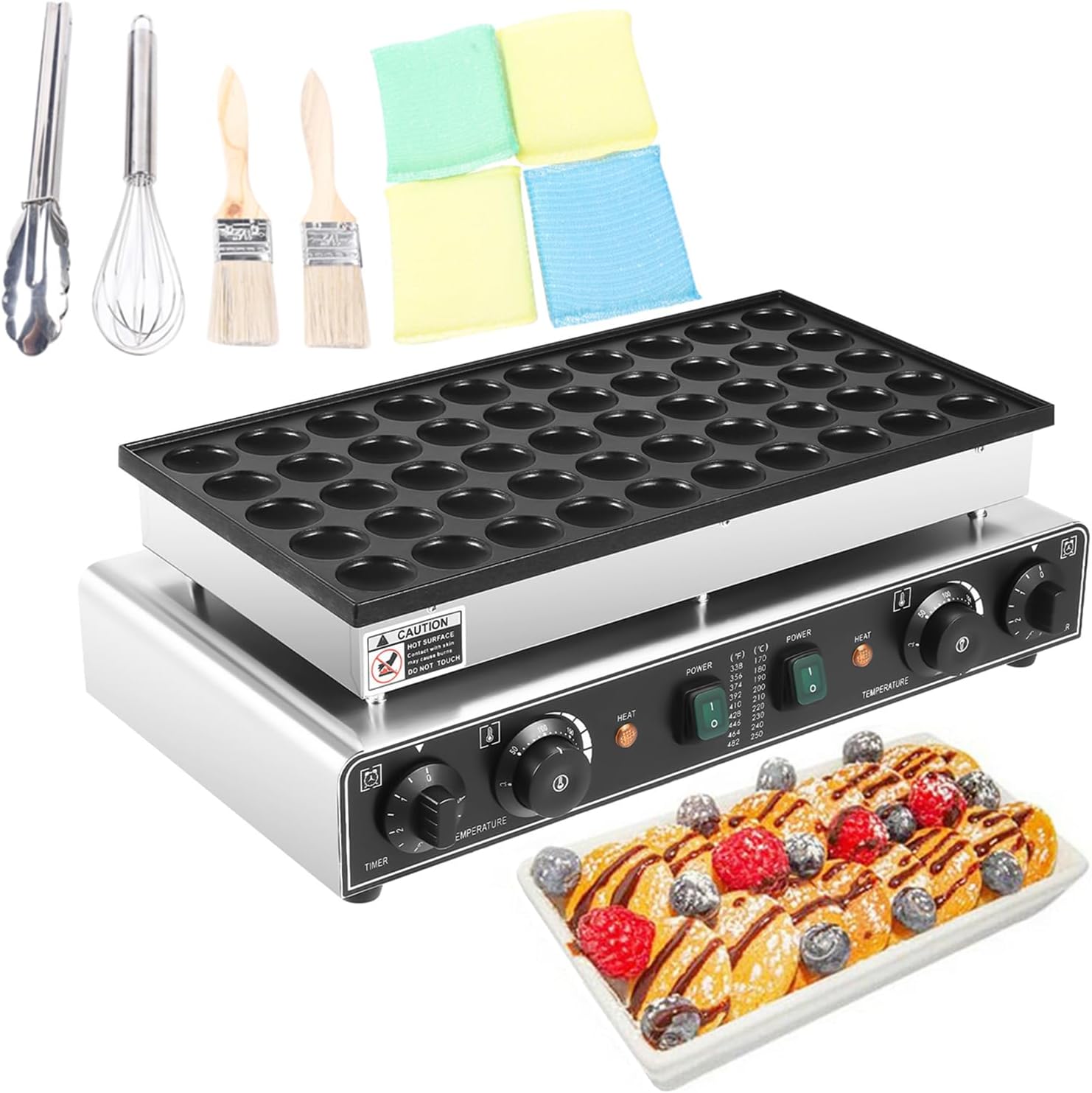 Commercial 50Pcs Electric Mini Pancake Baker Maker Nonstick Waffle Makers Machine, 1700W Iron Waffle Baker Dutch Pancake Machine for Kitchen, Restaurant, Evenly Heated with a Timer, 50-300℃