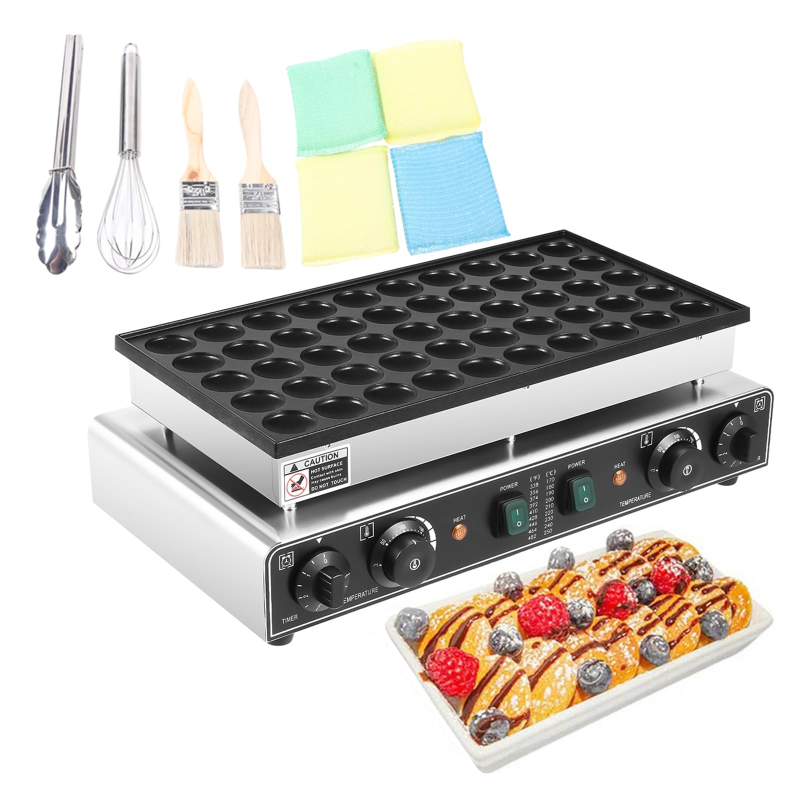 Commercial 50Pcs Electric Mini Pancake Baker Maker Nonstick Waffle Makers Machine, 1700W Iron Waffle Baker Dutch Pancake Machine for Kitchen, Restaurant, Evenly Heated with a Timer, 122-572℉