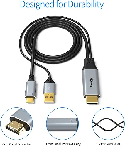 Miniatura 8 de Cable HDMI a USB C 4K60Hz, HDMI 2.0 a UsbC Adaptador de cable de grafeno suave de 6.6 pies, conecta HDMI portátil, PC, PS5, Xbox, Dock de cubierta