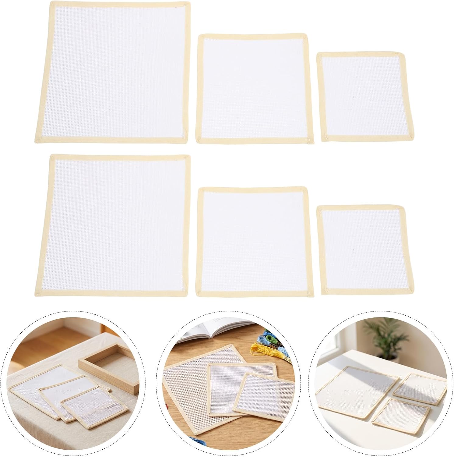 White Cotton Embroidery Fabric Squares 6pcs, 18 Mesh Precut