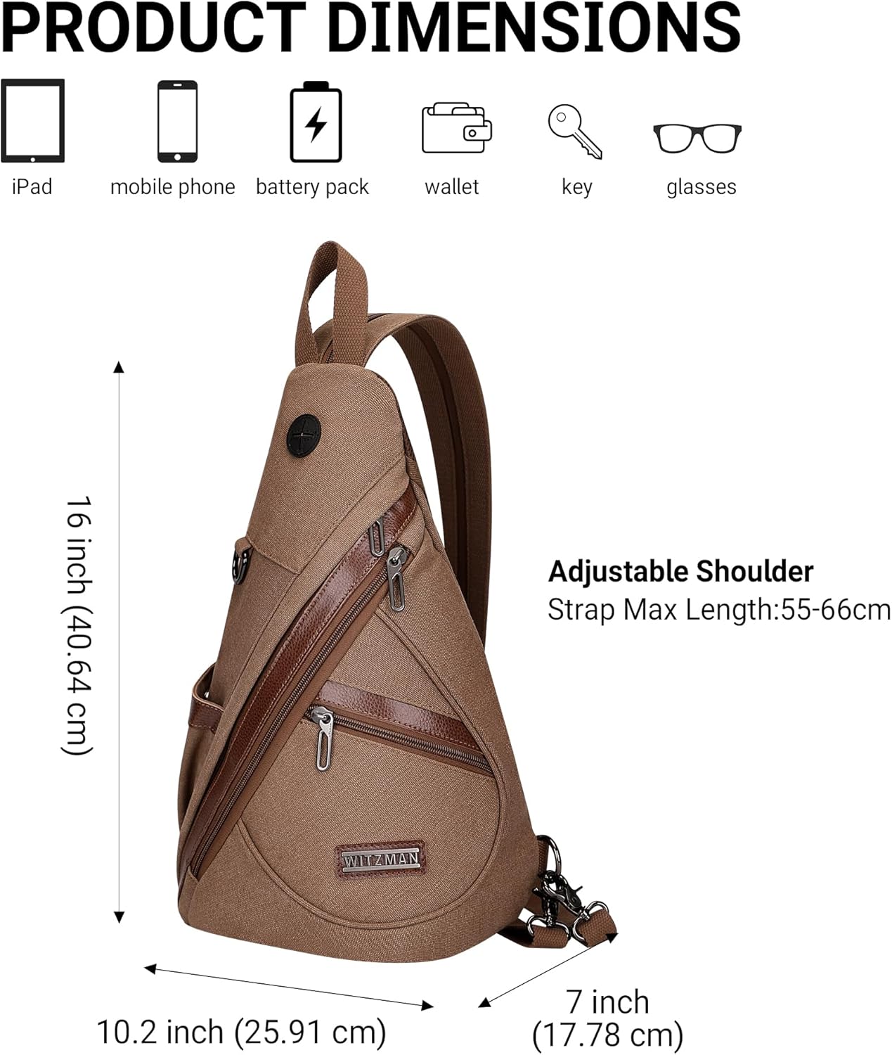 WITZMAN Canvas Sling Bag for Men Women Convertible Sling Backpack Crossbody Vintage Chest Bag Travel Casual Daypack(A8003 Brown) - Image 6