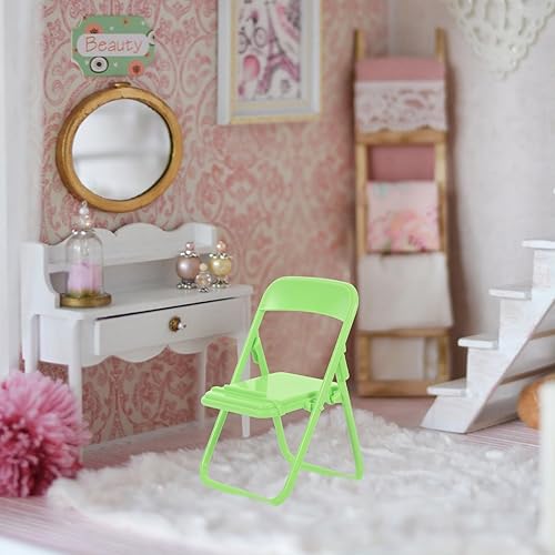 Miniatura 7 de Toyvian Silla plegable de casa de muñecas, 3 piezas, silla plegable en miniatura, soporte para teléfono, silla longue a escala 112, accesorios para