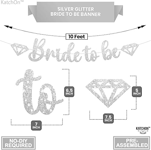 Miniatura 4 de KatchOn, Cartel plateado con purpurina de la novia para ser  10 pies, pre-encordado, sin bricolaje  Cartel plateado de novia con anillo