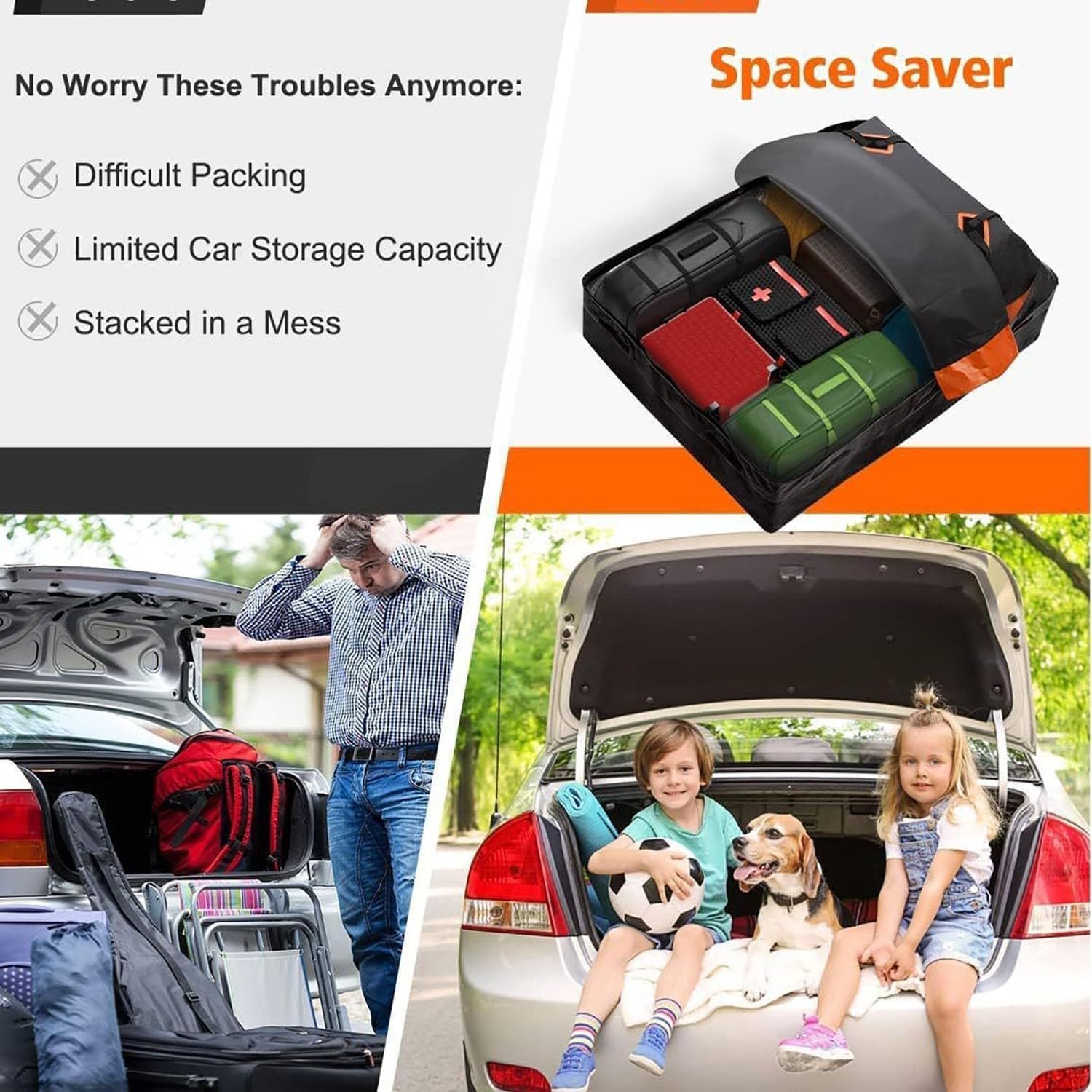 Box Borsa da Tetto per Auto per Jeep Renegade (2015-2020), Impermeabile Box Tetto Universale con Tappetino Antiscivolo 500L Roof Bag Sacca per Auto