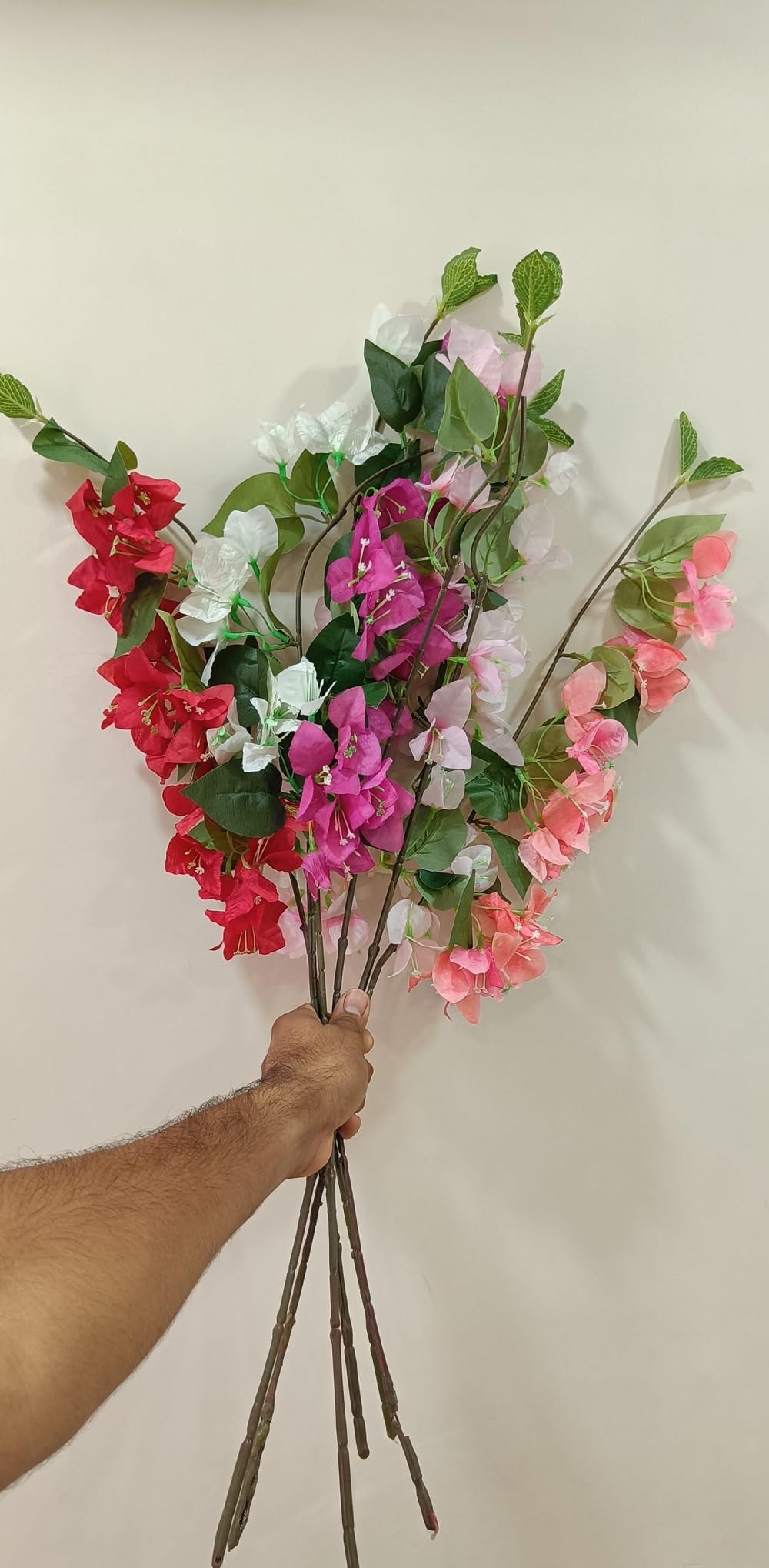 VRB Dec™ (Pack of 3 Artificial Bougainvillea Glabra Fake Plant Flowers for Home, Room,Office | Flowers for Vases | Decoration Items for Living Room (Without Pot) (Multicolor All Mix - 3pcs)