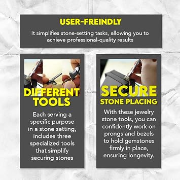 SE Stone Setting Prong and Bezel Set, Set of 3 Jewelry Stone Setting Tools, Jewelry Stone Prong Pusher, Durable Tips, Ergonomic Wooden Handles