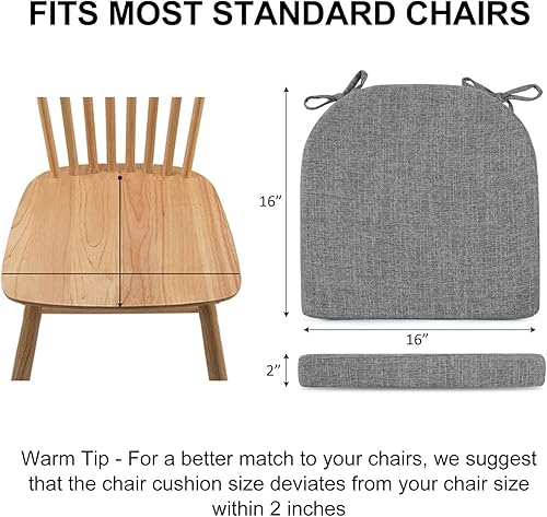Miniatura 6 de Paquete de 4 cojines para sillas de comedor, cojines para sillas de cocina con lazos y respaldo antideslizante, almohadillas para sillas de comedor,