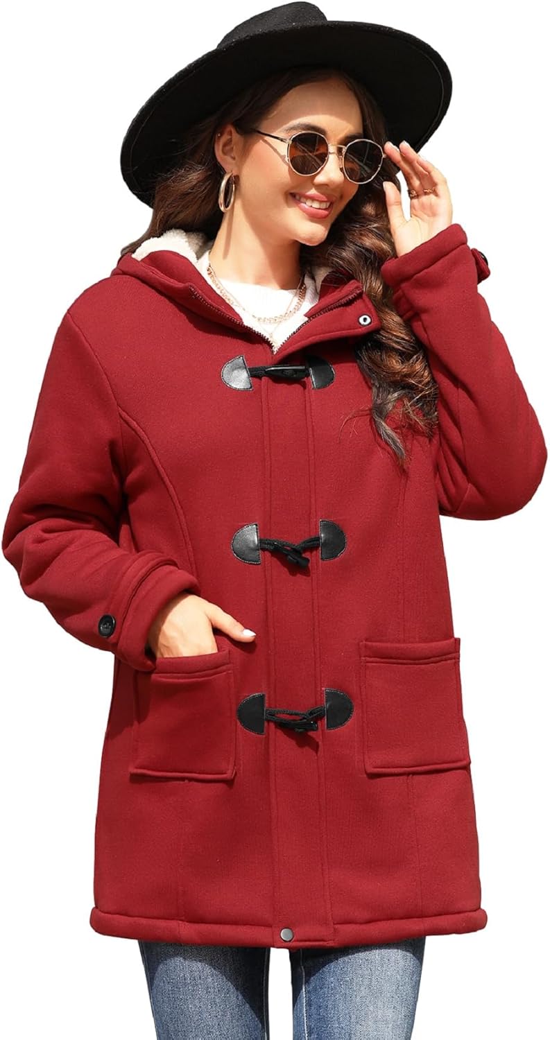HEEKPEK Womens Sherpa Lined Coats Winter Warm Fashion Horn Button Fleece Thicken Hooded Casual Jackets Long Sleeve Outerwear - Image 7