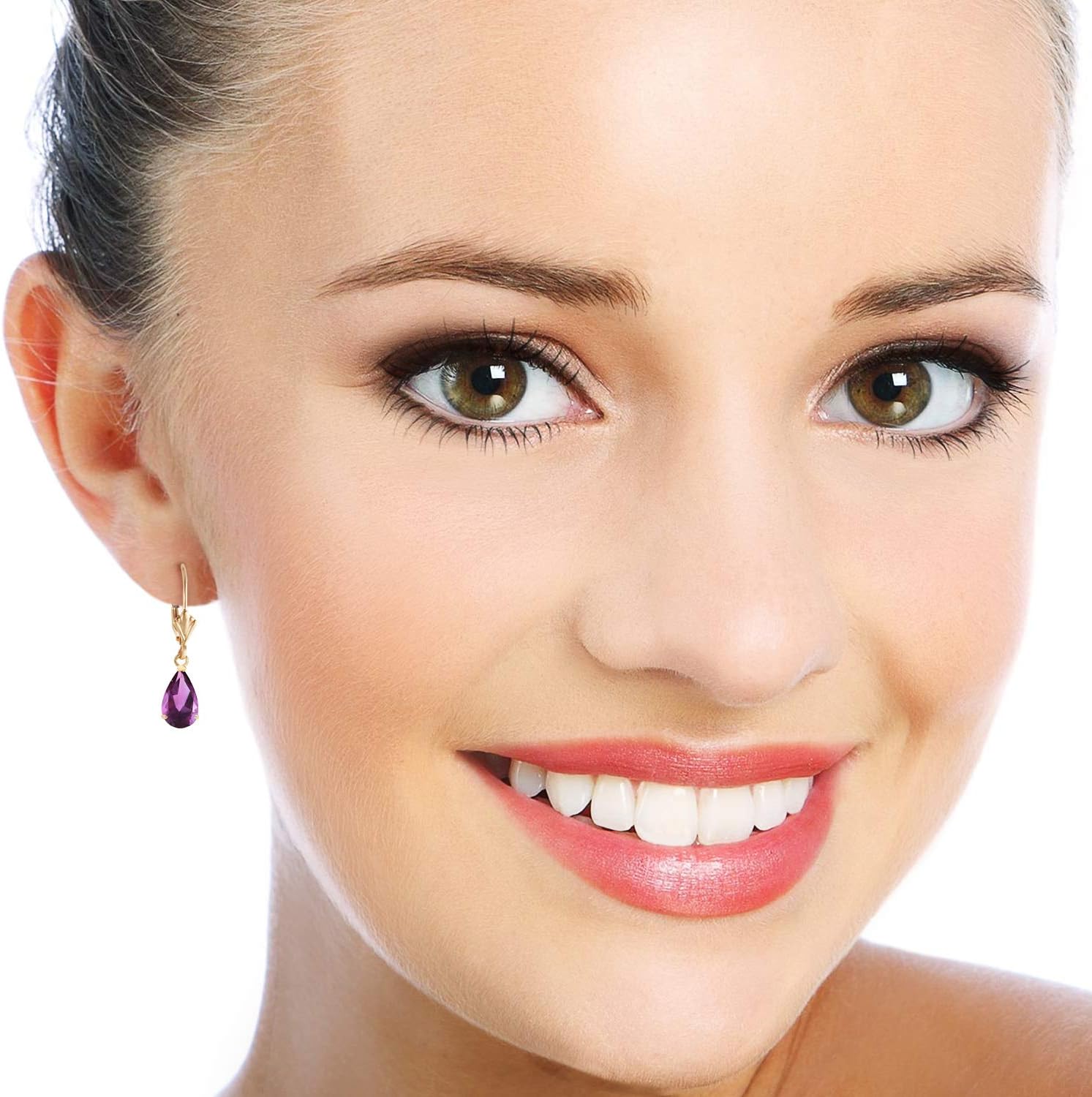 2.5 Carat 14k Solid Yellow Gold Leverback Earrings with Natural Amethyst - Image 2