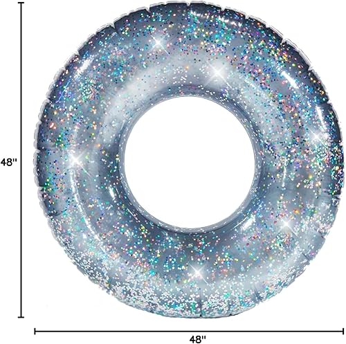 Vista 9 de PoolCandy Anillo de natación jumbo con purpurina plateada de 48 pulgadas, extra grande para la piscina, playa o lago, niños, adolescentes y adultos