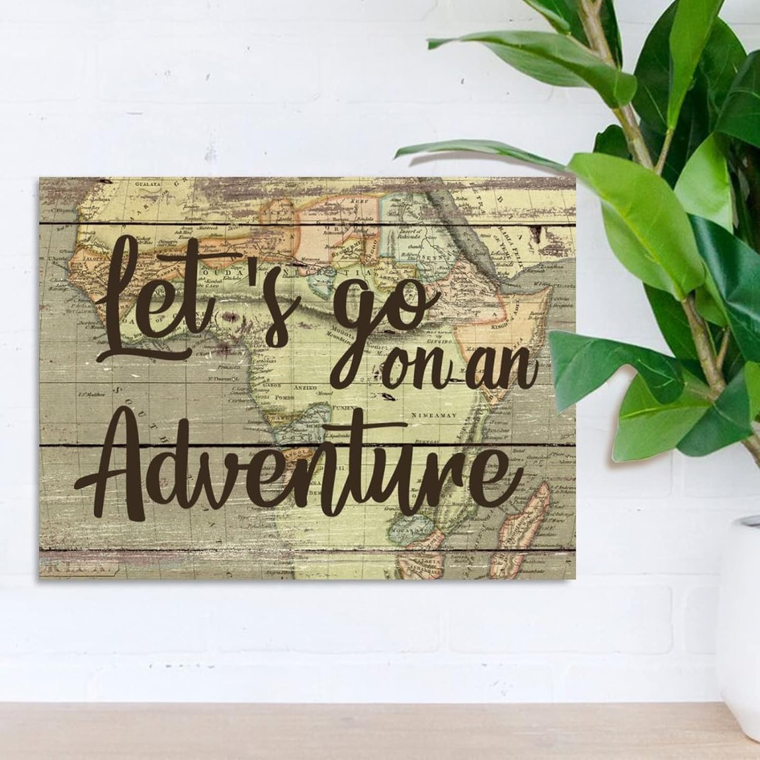 Vintage Map Wood Plaque Let's Go on an Adventure Wood Wall Art Sign Watercolor Adventure World Map Wall Art Decor for Home Office Bar Wall Art Decor 24x18in Travel Lover Birthday Gift
