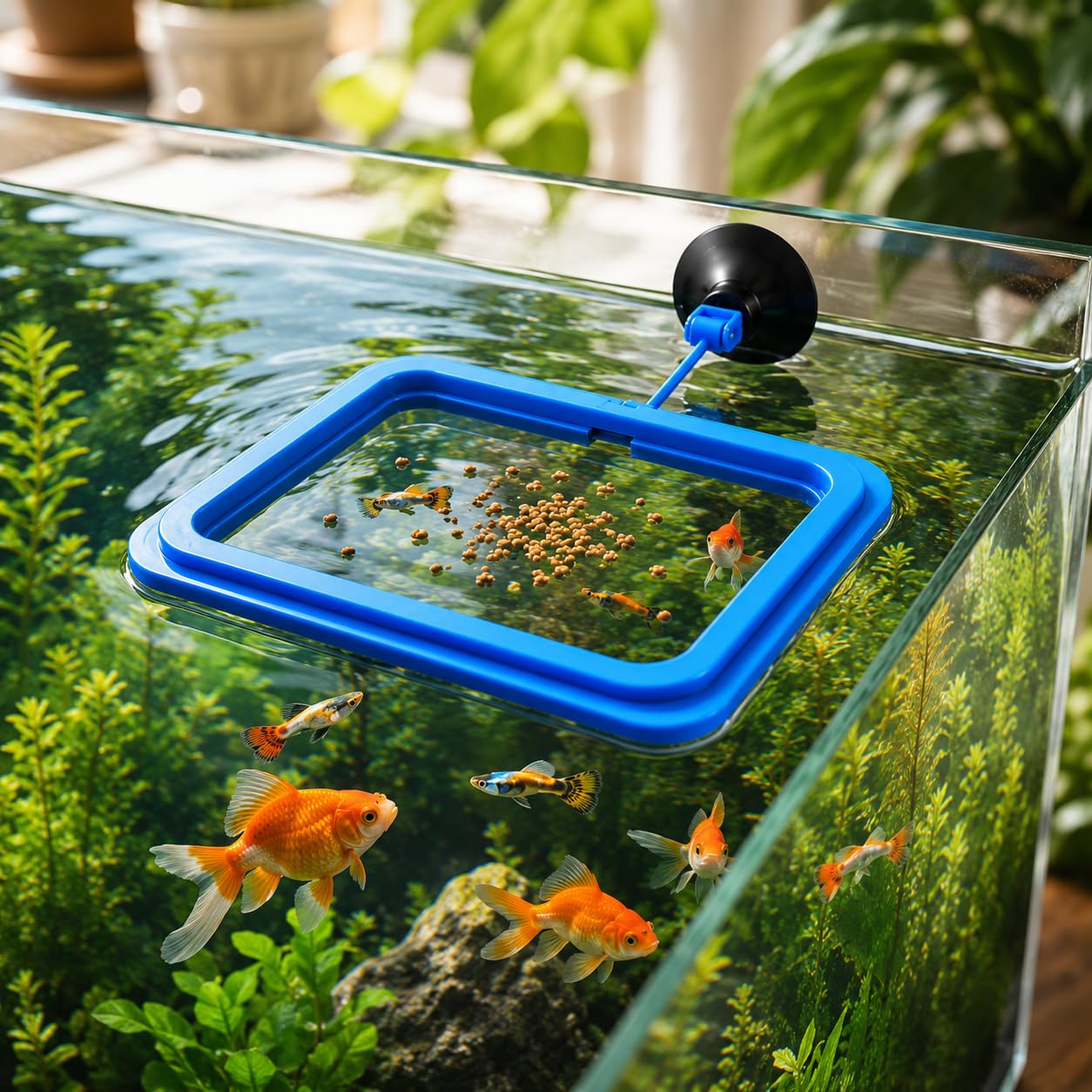 VAYINATO Plastic Fish Feeder for Aquarium Tank Floating Food Feeding Ring, Square - Aquarium Fish Tank Accessories Cichild, Beta, Goldfish, Spirulina and Koi Pond - with Suction Cup-image-43