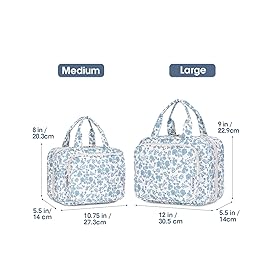Narwey Travel Toiletry Bag for Women Large Hanging Makeup Bag Organizer Toiletries Bag for Full Size Essentials Accessories Cosmetics (Little Blue Flower (Large))