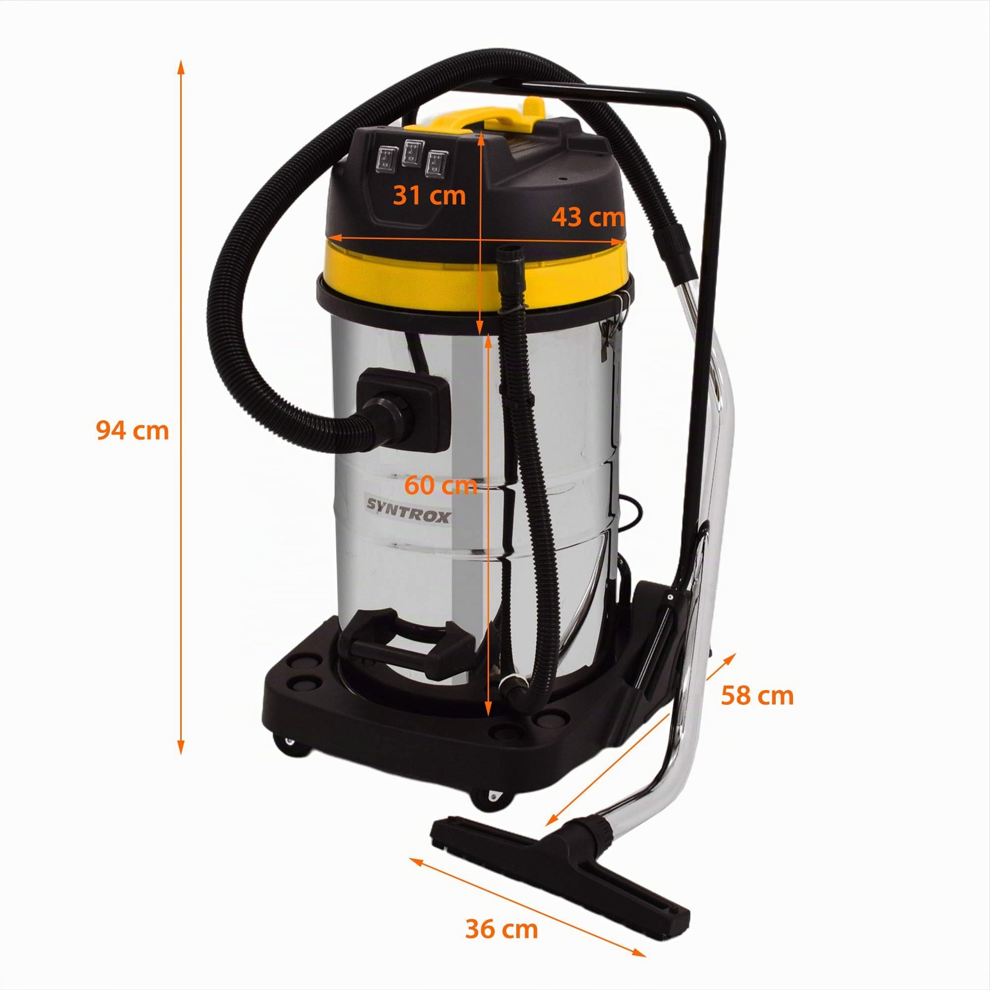 Syntrox Germany 3900 Watt 80 Liter Staubsauger Edelstahl Industriesauger Nass und Trockensauger
