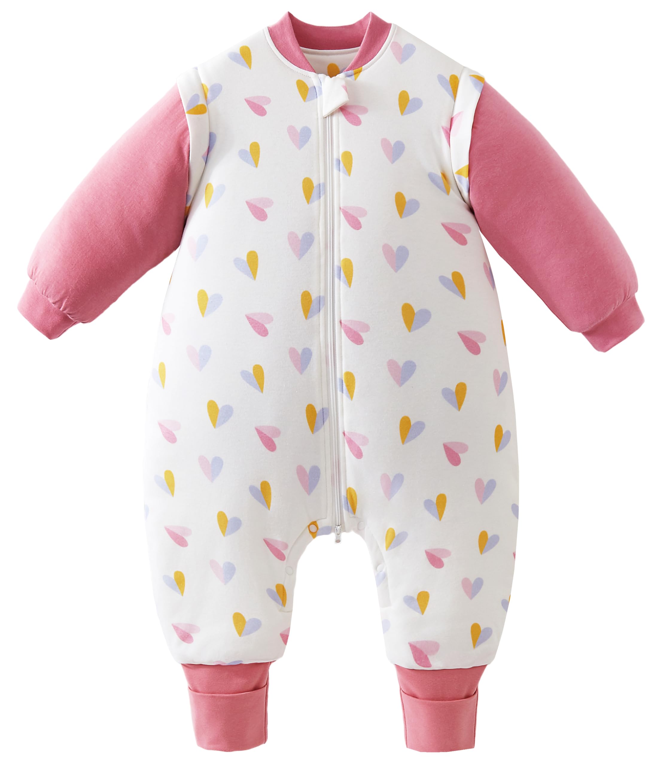 Chilsuessy Baby Winter Schlafsack mit Füßen Kinder Ganzjahres Schlafsack mit Beinen für Jungen und Mädchen,abnehmbar Ärmel, 2.5 Tog/Rosa, 70/Baby Höhe 75-85cm Baby