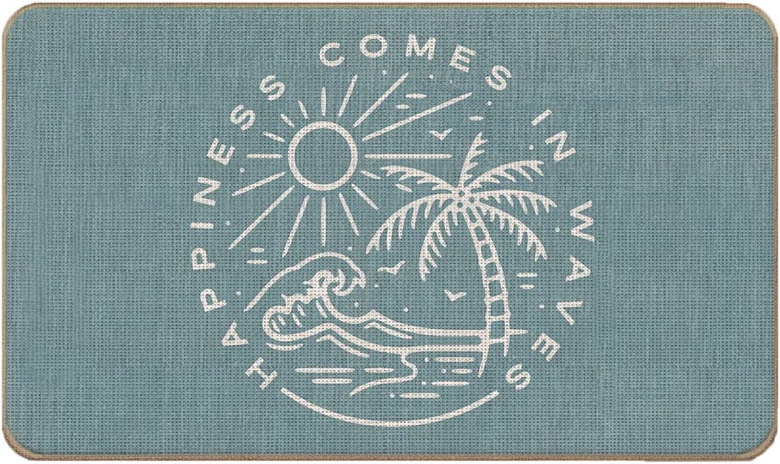 Lacosu Summer Beach House Happiness Comes in Waves Blue Rustic Door Mat Doormat,17