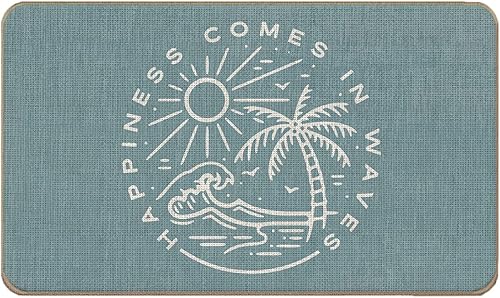 Tapete rústico azul de verano con texto en inglés Happiness Comes in Waves, 17 x 30 pulgadas, decoración costera para interiores y exteriores, para