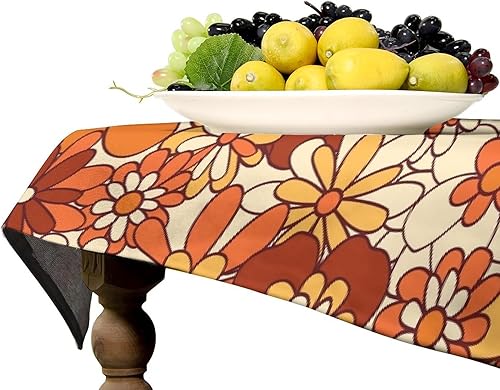 Miniatura 557 de Mantel floral hippie, diseño retro de los años 70, naranja, rosa, azul, floral, bohemio, estampado estético de margaritas, para fiesta, picnic