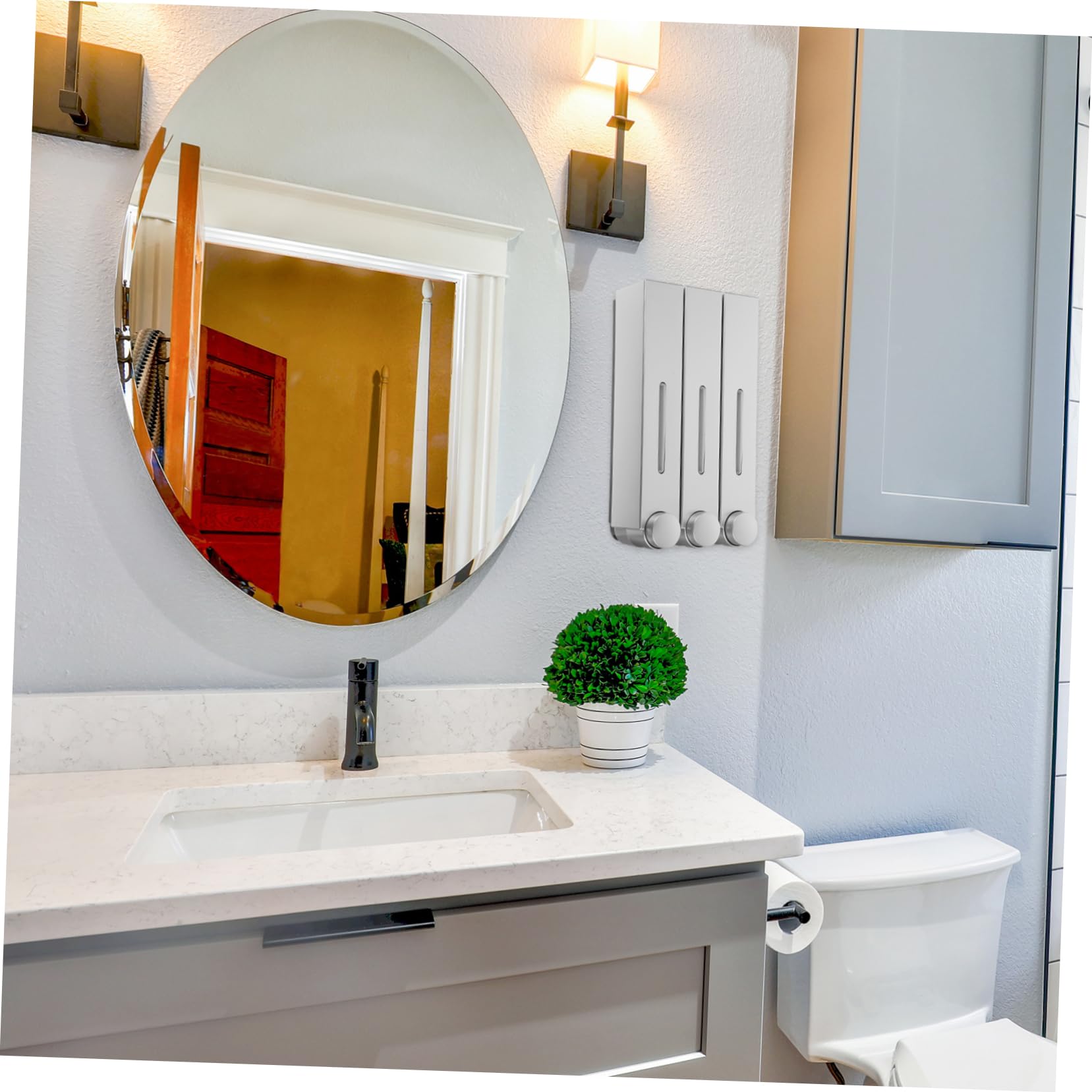Alipis Dosatore Sapone da Parete a 3 Scomparti, Design a 3 Testine, Abs e Pvc, Argento, per Bagno e Doccia