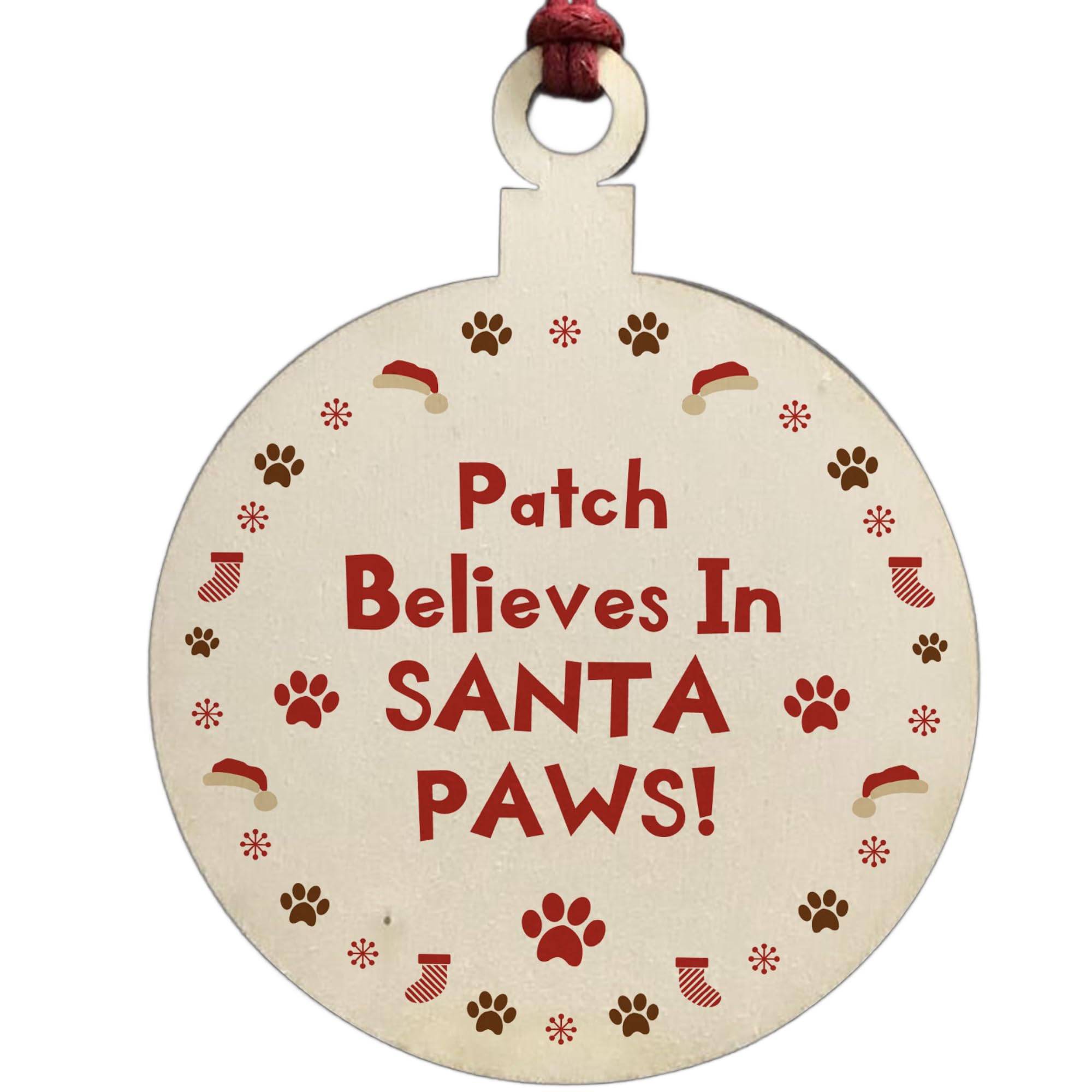 Dog Puppys 1st Christmas Bauble Personalised Decoration Believes In Santa Paws