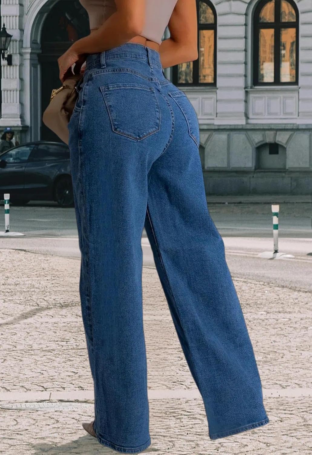 Women's Wide Leg Jeans Trendy High Waist Stretchy Baggy Loose Casual Denim Pants with Pockets - Image 4