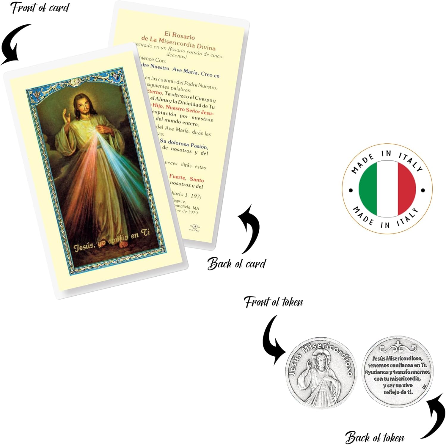Spanish Divina Misericordia Card-Divine Mercy Cards Bulk Set of Laminated Catholic Cardstock, Jesus De La Misericordia, Divine Mercy Token - Tarjetas De La Divina Misericordia En Español - 6 Items - Image 5