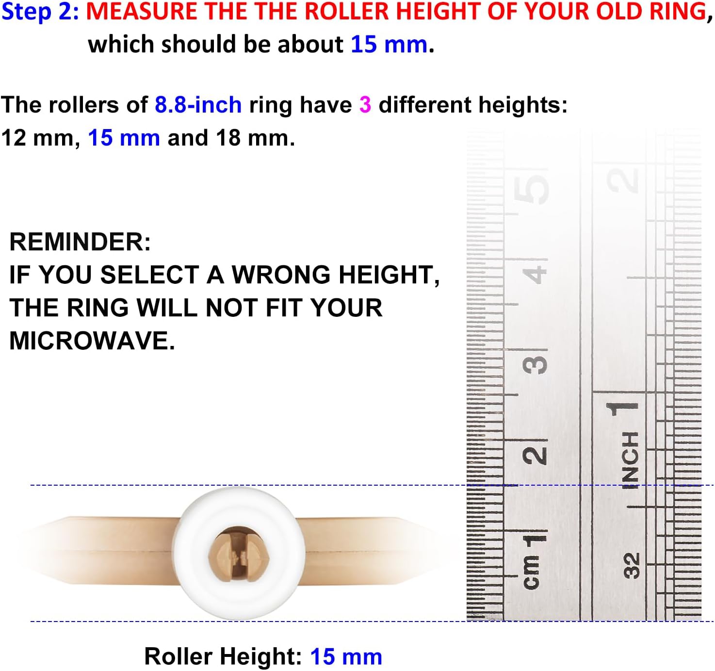 8.8 Microwave Turntable Ring with 15 mm Rollers, Microwave Oven Tray Support, Glass Plate Rotating Roller Ring, Ring Outer Diameter 8.8 inch (22.2 cm), Roller Height 15 mm