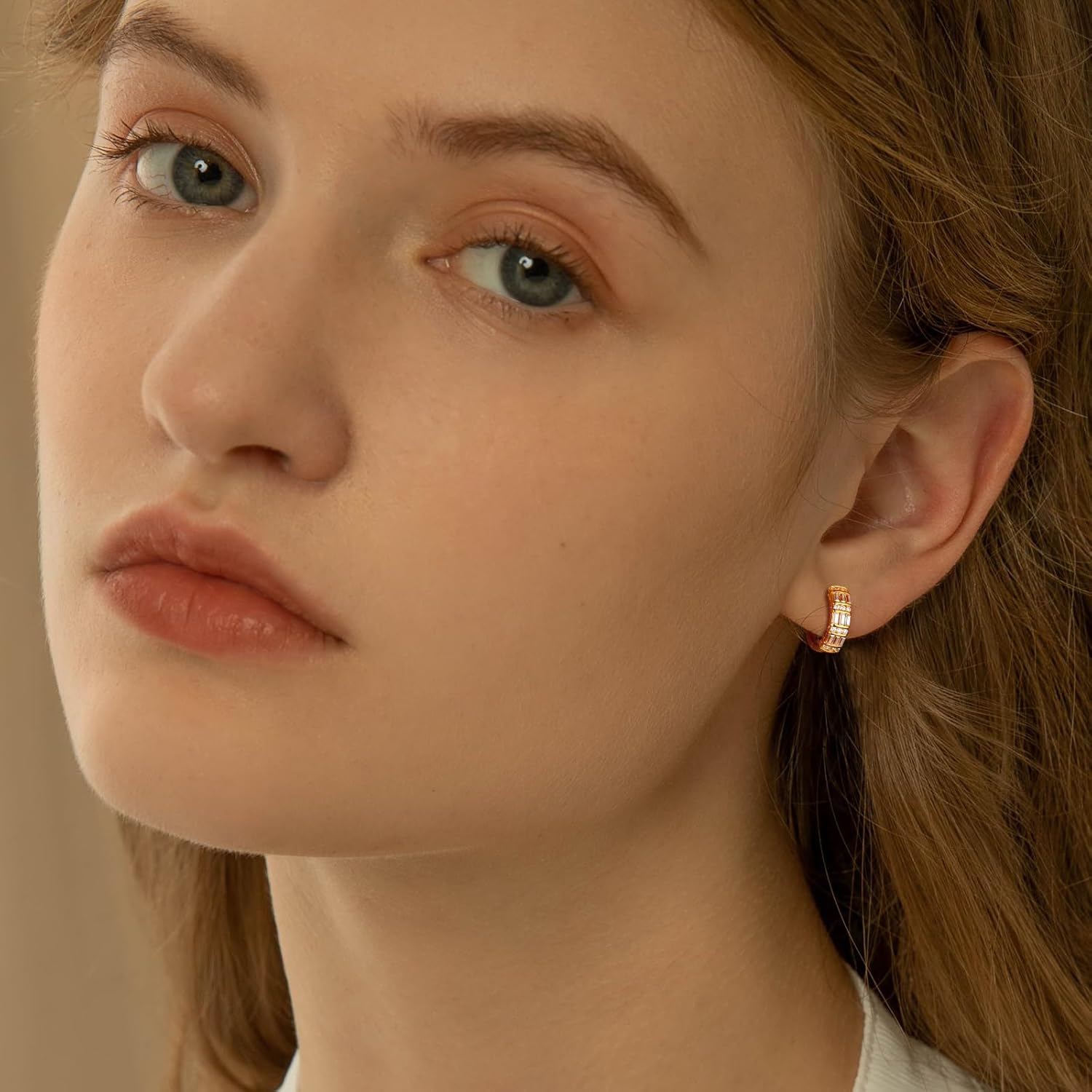 Emerald Cut Moissanite/Created Gemstone Hoop Earrings for Women 14K Gold Plated/925 Sterling Silver 15mm/21mm Huggie Hoops Anniversary Valentine's Day Christmas Jewelry(with Box) - Image 3