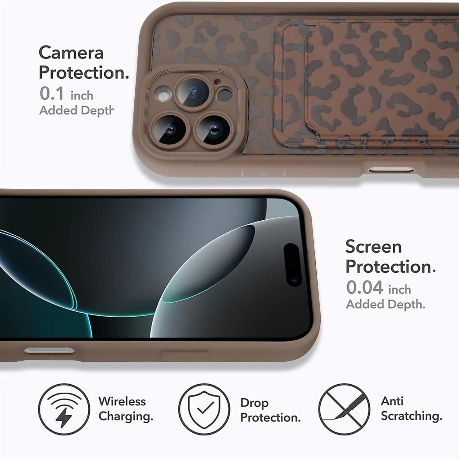 MOWIME Compatible with iPhone 16 Pro Max Case with Card Holder, Cheetah Print Shockproof Soft TPU Protective Cover Women Girls, Anti Scratch Wallet Case for iPhone 16 Pro Max 6.9 Inch, Brown - Image 4