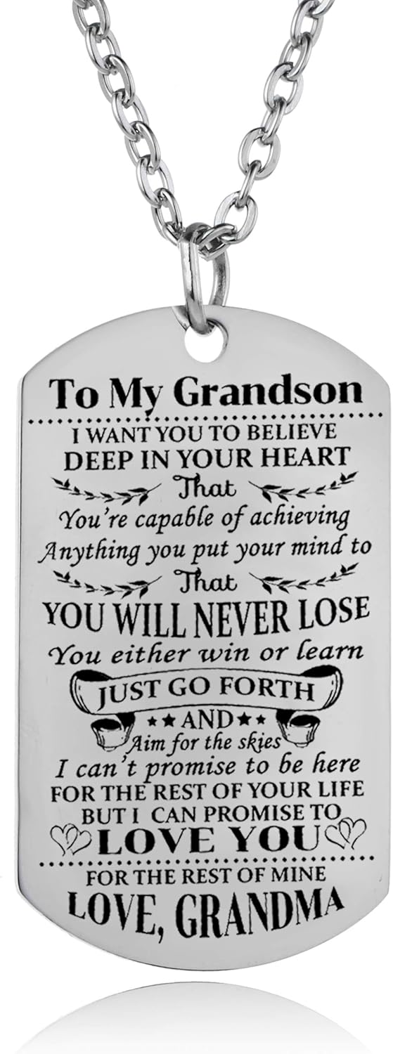 YEEQIN Grandson Necklace - Love Dog Tag Believe Inspirational Gifts From Grandma To Grandson - Birthday & Graduation
