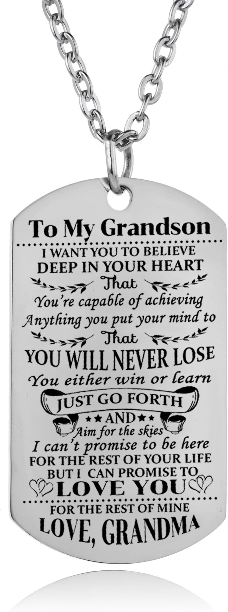 YEEQIN Grandson Necklace - Love Dog Tag Believe Inspirational Gifts From Grandma To Grandson - Birthday & Graduation
