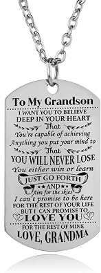 YEEQIN Grandson Necklace - Love Dog Tag Believe Inspirational Gifts From Grandma To Grandson - Birthday & Graduation