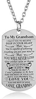 Grandson Necklace Love Grandson Dog Tag Believe Inspirational Gifts from Grandma Grandmother to Grandson Birthday Graduation Gifts
