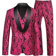 Mens 2 Piece Floral Suit Jacquard Dress Tuxedo 1 Button Shawl Lapel Casual Suit Set for Wedding Prom Jacket Pants
