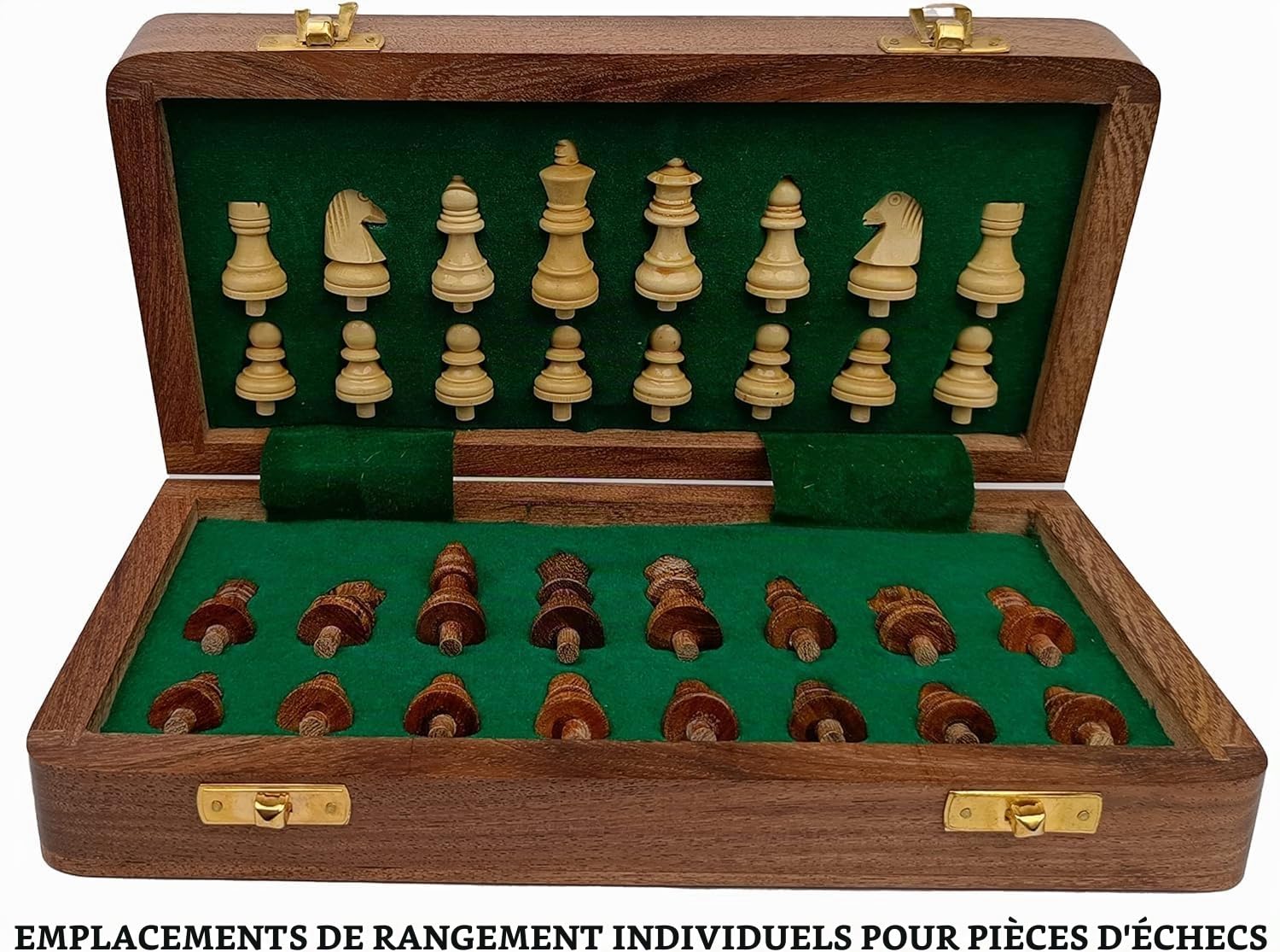 Échiquier en palissandre pour aveugles et malvoyants, échiquier de voyage pliable en bois de 25,5 cm avec pièces perforées, jeu d'échecs tactile surélevé accessible pour adultes malvoyants