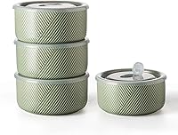 Vista 17 de Cuencos de cerámica con tapas: recipientes de almacenamiento de alimentos aptos para microondas de 20 onzas para sopa, ensalada, cereales, sobras