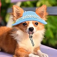 Vista 6 de Sombrero para perros extra pequeños para llevar cachorros con agujeros para las orejas y correa para la barbilla, sombrero de visera para perro, Azul