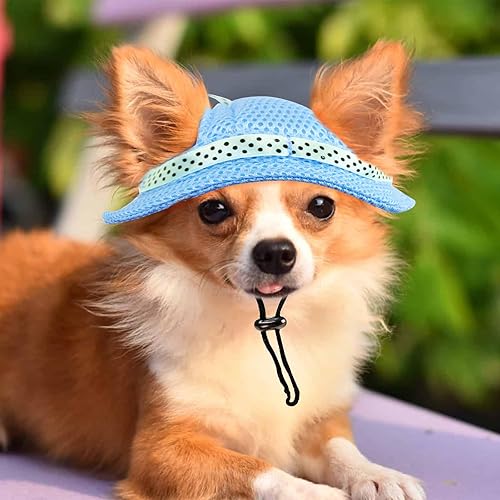 Miniatura 6 de Sombrero para perros extra pequeños para llevar cachorros con agujeros para las orejas y correa para la barbilla, sombrero de visera para perro