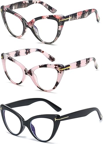 COVESATO Gafas de lectura de gran tamaño con diseño de ojo de gato para mujer, a la moda, con bloqueo de luz azul, lectores de computadora (paquete
