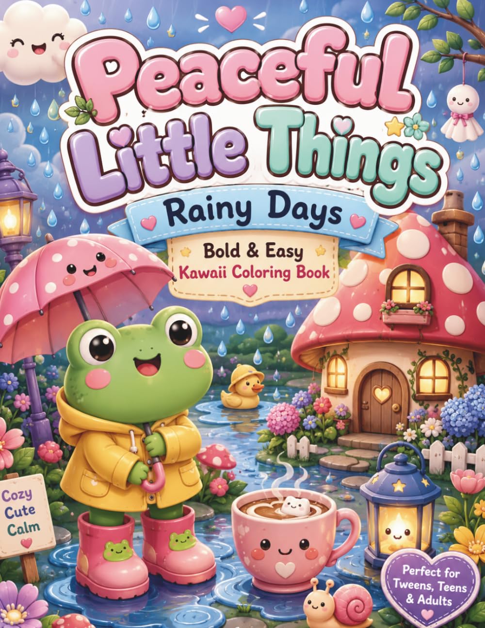 Peaceful Little Things: Rainy Days: Bold & Easy Cozy Kawaii Coloring Book