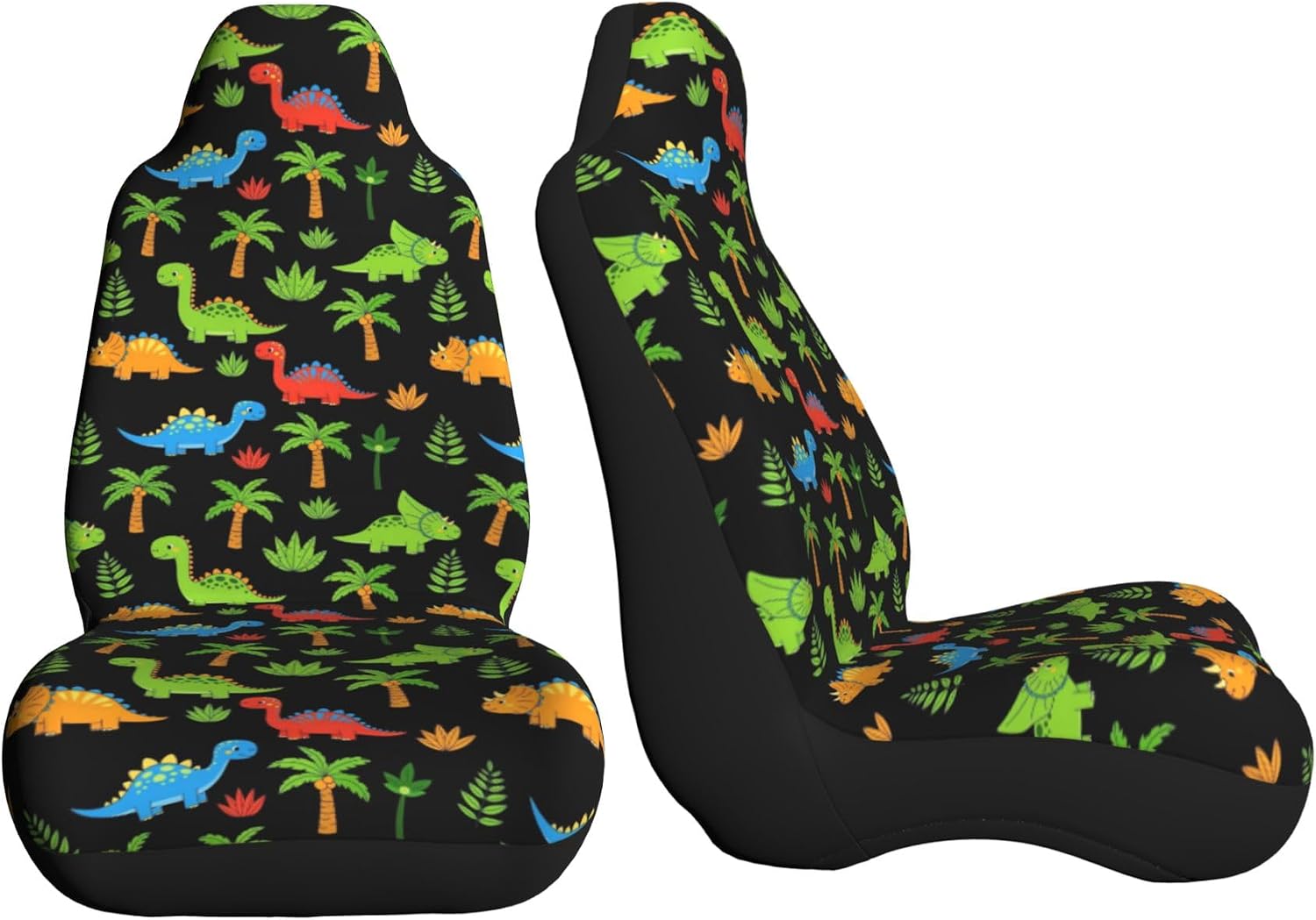 RIMENCH Universal Cute Colorful Cartoon Dinosaurs Black Car Seat Covers Novelty Front Seat Cover Machine Washable Seat Covers Fit Most Car, Truck, SUV, Or Van