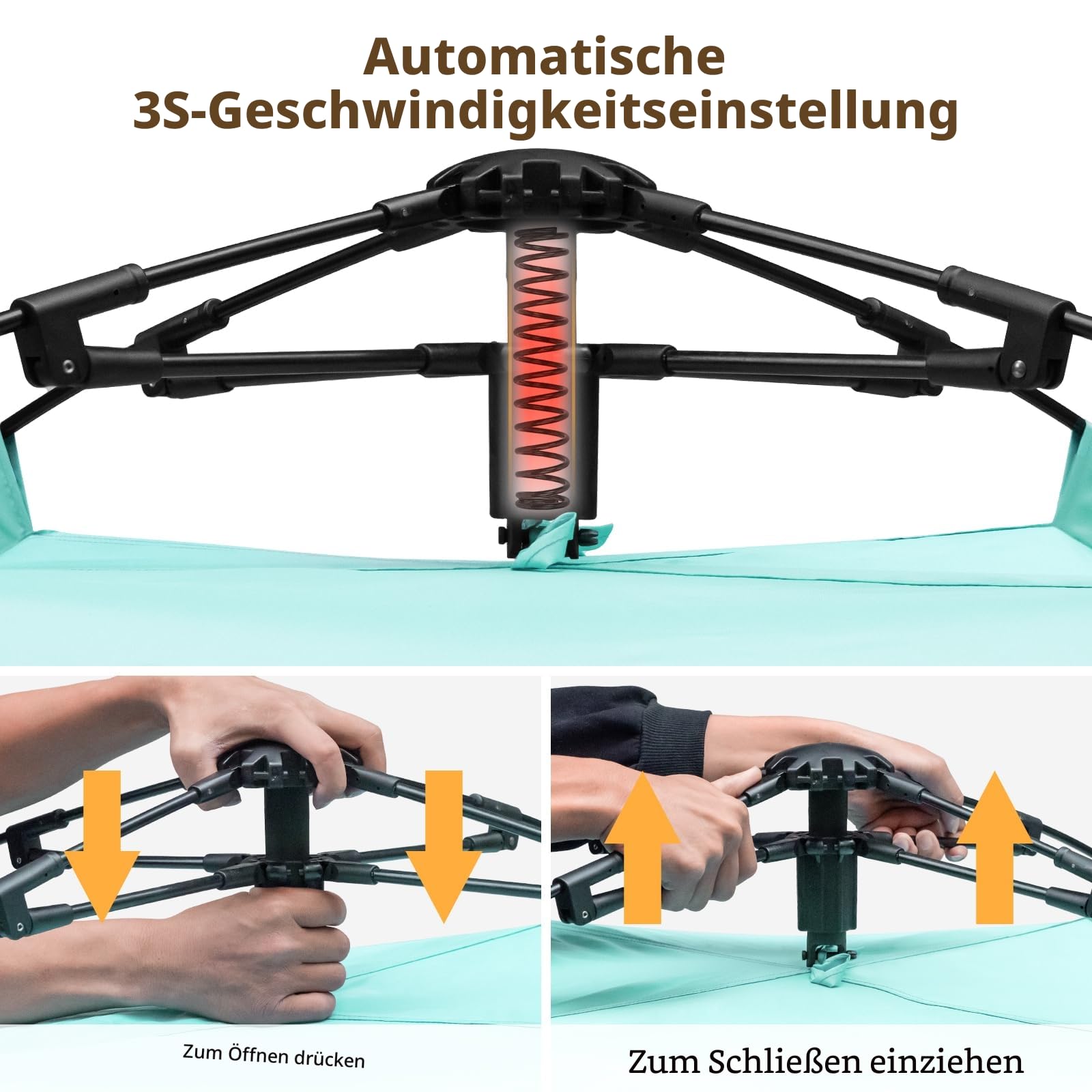3-4 Person Instant Strand Zelt Pop Up Automatisches Strandzelt, Extra großes Tragbar Strandmuschel mit 3 erweiterbare Türen, UPF 50+ Easy Setup Sonnenschutz für Picknick, Strand,Familien
